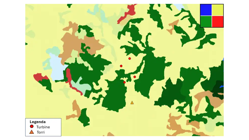 Mappa di uso del suolo che passa dalla classificazione standard a quella affinata da Tecnogaia